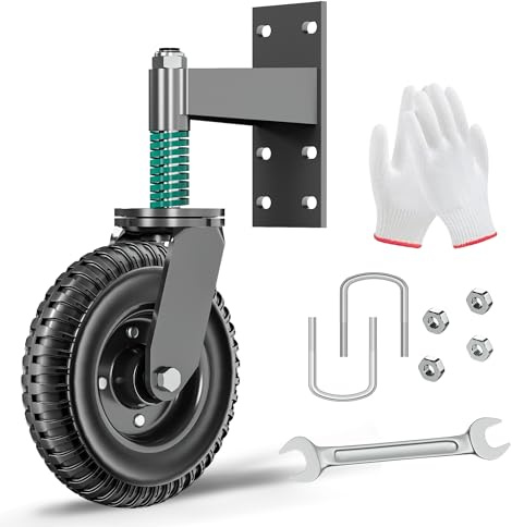 DAILYLIFE Gate Wheel, Heavy Duty 8-Inch Spring-Loaded Gate Wheels for Wooden & Metal Tube Gates, 700 lbs Capacity Caster with 360° Rotation, Includes Mounting Hardware