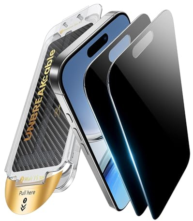 UNBREAKcable Pellicola Privacy Protettiva per iPhone 16/15, Vetro Temperato Film [Antipolvere One Step] [25° AntiSpy] [9H Antischegge Grado Militare] 6.1-2 Pezzi