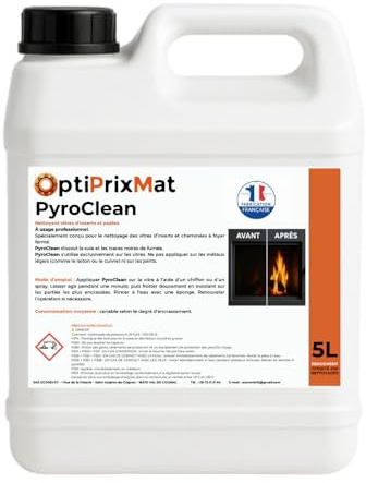 PYROCLEAN – Nettoyant vitres insert et cheminées – Élimine suie & traces noires – Usage professionnel – 5 Litres = jusqu’à 200 utilisations – Marque OptiPrixMat