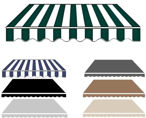 Tessuto di Ricambio per Tende 2.0m 2.5m 3.0m 3.6m 4m 5m, Telo di Ricambio per Tende Parasole Retrattile per Esterno Balcone Patio Esterno, Impermeabile Anti UV(Dark Green And White,300x200cm)