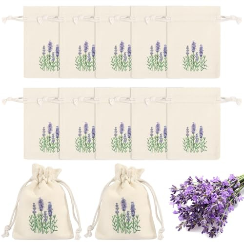 KUHAWL 12 Stycken Lavendelpåsar Tomma, Lavendelpåsar Med Dragsko, För Fyllning Lavendel Påsar Garderob Bomull Små Doftpåsar För Lavendel Kryddor Örter