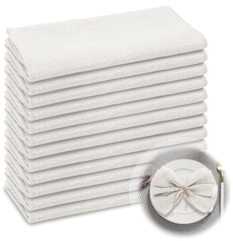 RANJIMA Tygservetter, 42 x 42 cm bomullstygservetter rustik middag servetter tyg stor för jul födelsedagar bröllop bordsdekoration, 12-pack LJUSGRÅ