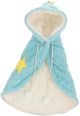 Parliky Pet Cloak Warm Fleece-lined Cape with Drawstring, Blue Star Pattern Large Size, Winter Night Cloak for Cats and Dogs