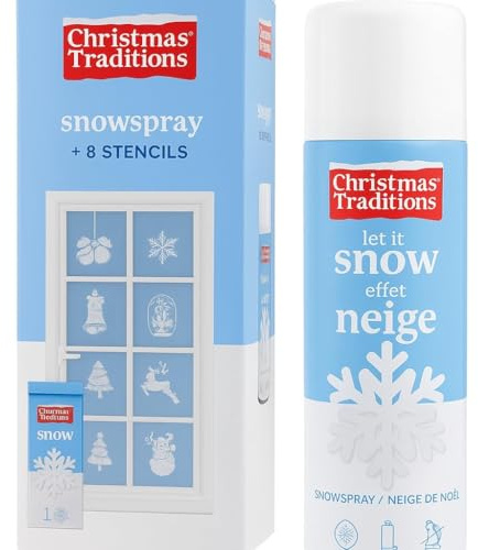 Christmas Traditions Schneespray Kunstschnee Set 150ml Set inklusive 9 Schablonen