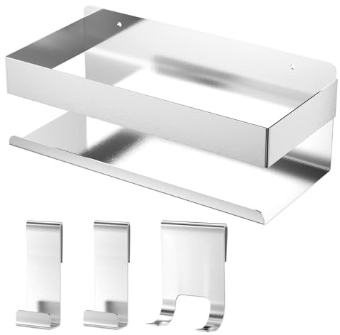Crynvor Estanteria Ducha Sin Taladro con Ganchos, Estanteria Baño Sin Tornillos con 3M Adhesivos, Repisa Baño Adhesiva, Estante Ducha Acero Inoxidable, Estantes para Ducha para Cocina(Plateado)