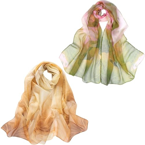 MUNSKT Sciarpe in chiffon da donna, confezione da 2, scialli leggeri in georgette con stampa floreale, eleganti sciarpe da donna, sciarpa per abiti da sposa, spiaggia, primavera, autunno, inverno