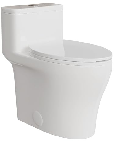 Compact One-Piece Toilet, ADA Comfort Height Elongated Bowl with Soft-Close Seat & Top Dual Flush (1.28/0.8 GPF), Powerful Low-Profile Tank, White Ceramic Toilet for Small Bathroom