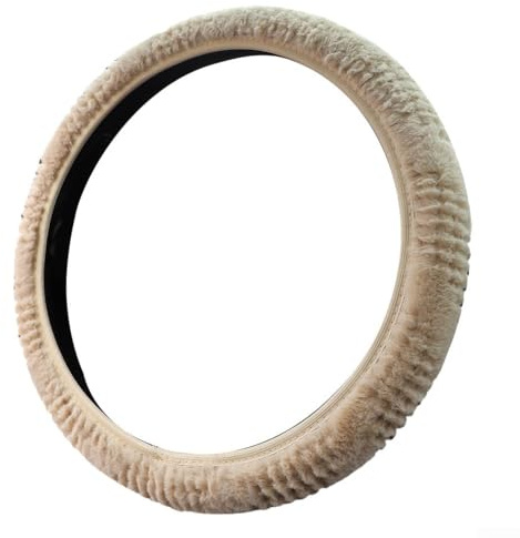 Auto-Lenkradbezug, 38,1 cm (15 Zoll), Plüschstoff mit Gummizug für gute Passform und atmungsaktiven, rutschfesten Griff, kompatibel mit Standard-Autos (Beige)