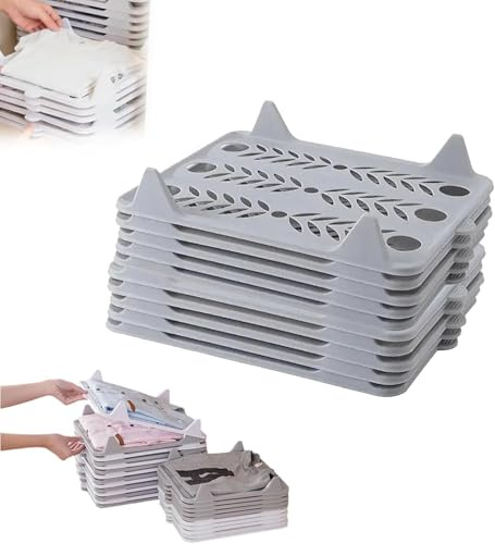 5/10er-Pack Stapelbarer Schrank-Organizer – Ineinandergreifende Hemden-Faltbretter & Regalteiler, platzsparender Kleiderschrank für T-Shirts, Jeans, Pullover, Perfekt für Zuhause, Wohnung (10, Grau, M