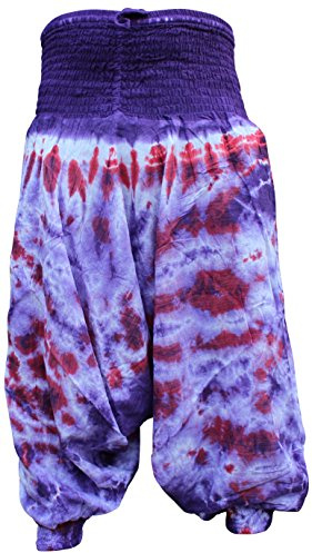 SHOPOHOLIC FASHION Tie Dye Womens Harem Pants, Colourful Yoga Boho Baggy Trousers Hippie Clothes, Purple Maroon Mix