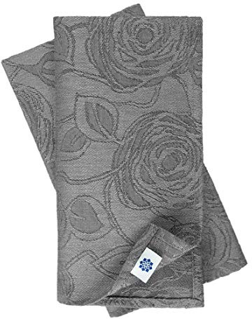 Linen & Cotton 4 x Servetter Linneservetter Tygservetter Roseus med Damastmönster - 100% Linne, Grå (47 x 47 cm) Tvättbara Rektangulär Middagsservetter Bordslinne Middag Kök Matbord Matsal Fest