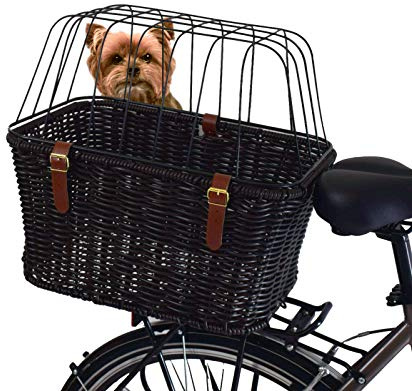 TAKE YOU DOG ON YOUR BIKE WITH THIS BICYCLE DOG CARRIER WOVEN POLLYRATTAN BASKET THAT FITS ON REAR CYCLE RACK IDEAL FOR SMALL DOG,CAT OR SMALL PET