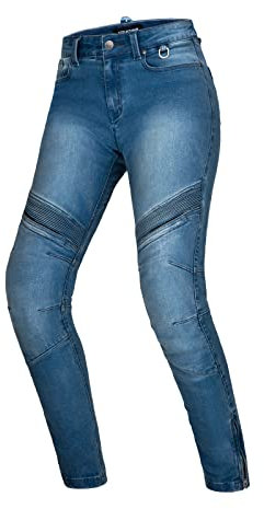 Shima JESS Jeans Moto Donna - Pantalone Transpirante, Elasticizzati, Vestibilità Regolare con Strato in Kevlar, Protezioni Slim Fit, per Ginocchia e Fianchi (Blu, 24)