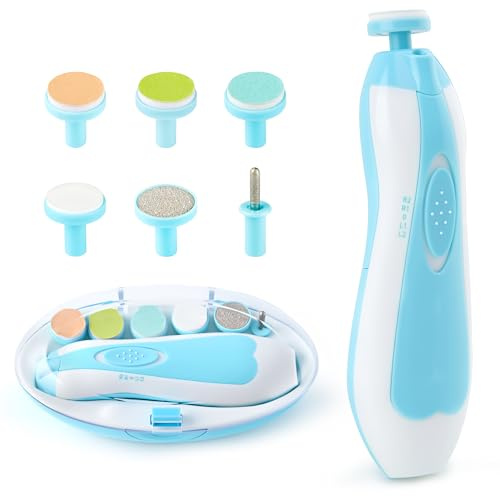 CARELAX Kit för babynaglar, elektrisk nagelklippare, fil med ljus för nyfödda, spädbarn, småbarn, barn
