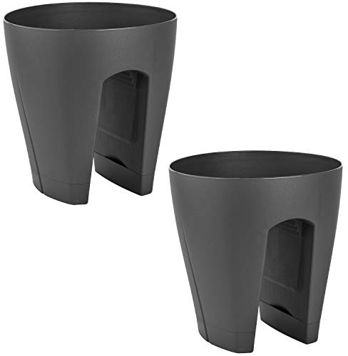 ENGELLAND 2 x Blumentopf für Balkon-Geländer, Farbe: Anthrazit, Blumenkasten, Balkonkiste, 9 Liter, Kunststoff, Außenbereich, B Ø 29 x H 30 cm