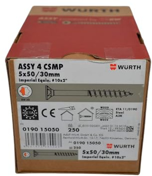 Würth Assy 4 CSMP Spanplattenschraube 5x50mm, 250 Stk/Pack, Stahl verzinkt, Teilgewinde, Senkkopf RW 20