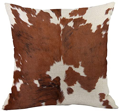 CANSEGO Cowhide Pillow Covers Cases Leopard Cow Brown Fur Farm Animal Throw Pillow Cushion Cotton Linen 18x18 Inch Home Decor Couch Desk Bedroom
