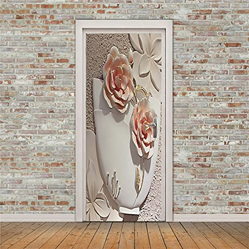 A.Monamour Türtapete Selbstklebend Türfolie Türposter 3D Geprägte Blumen Blumen Wandbild Vinyl Folie Türdeko Tapete Wandbild Türaufkleber Türtattoo 95 x 215 cm