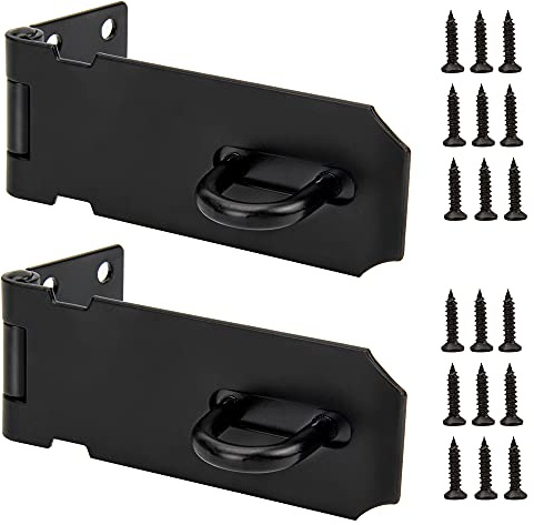 2PCS Vorhängeschloss Haspe Edelstahl Türschloss Verschluss Sicherheits Überfalle Schloss Vorrichtung mit Schrauben für Tür Fenster Schrank 4 inch schwarz
