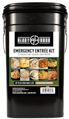Ready Hour 120 Serving Entree Bucket-Freeze Dried Emergency Food Supply-Survival Meals with Long Shelf Life-Prepper Essentials for Disaster, Camping, Hiking, or Outdoor Use