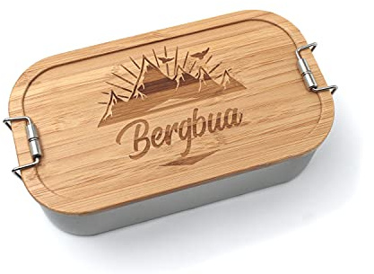 Lunchbox 700ml, Bergbua aus Metall mit Bambusdeckel, Brotdose, Jausenbox, Bento Box, nachhaltig, langlebig, Geschenk zu Ostern, Weihnachten, Geburtstag, Kiga, Urlaub