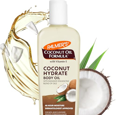 Palmer's Fórmula de aceite de coco, aceite corporal, hidratante corporal con extracto de café verde, aceite de baño para piel seca, 8.5 onzas (tapa de vertido)
