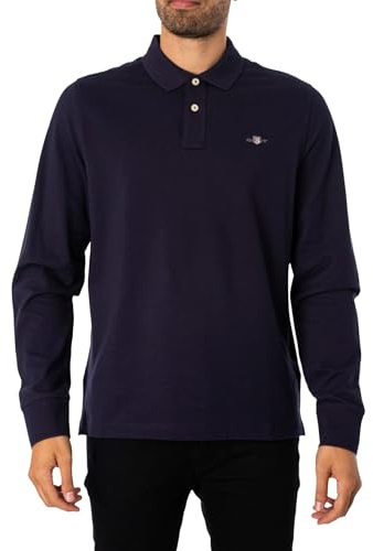 GANT Polo Reg Shield LS Pique Rugger para Hombre, Azul Noche, XXL
