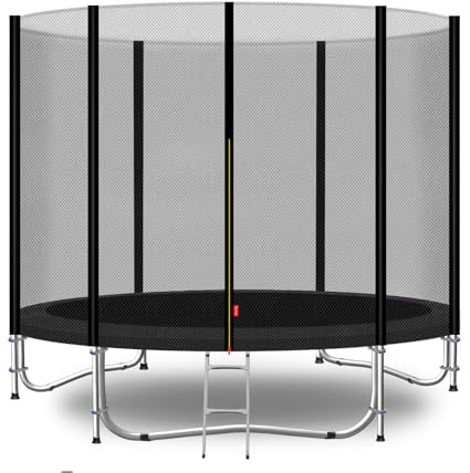 Baunsal® Trampolin Outdoor Ø 244 cm (EXD) schwarz als Komplettset mit Federabdeckung, Sprungmatte, Netz und Leiter - Gartentrampolin Spielzeug für Kinder