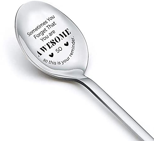 Inspirational Spoon Gifts for Women Men Sometimes You Forget That You Are Awesome Engraved Coffee Tea Ice Cream Spoons for Best Friend Kids Birthday Graduation Gift