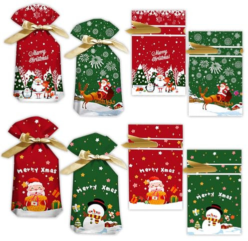 TatoYard 60 Stück Weihnachtstüten Klein, Geschenktüten Mitgebsel Tüten Kleine Weihnachtsgeschenke, Adventskalender Beutel Nikolaussäckchen Geschenkverpackung Weihnachten