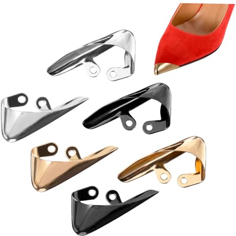 AOKWAWALIY 6 Stück Metall-Schuhe, spitze Protektoren, elegante High-Heels, Spitzen-Abdeckung, High-Heels, Spitzkappe, High Heels, Zehenkappe, Reparatur-Dekoration (Gold, Silber, Schwarz)