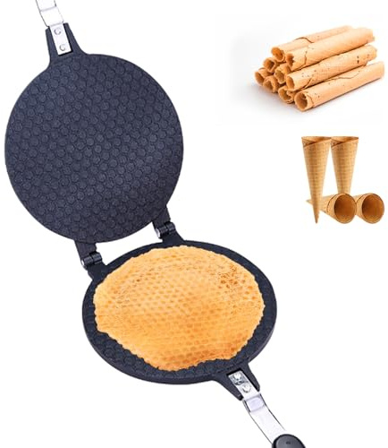 Máquina para Hacer Panqueques, Sartén para Gofres de Aleación de Aluminio para Estufa de Gas Combustible, Herramienta para Cocinar y Hornear con Cono de Gofre de Tortilla de 38,5 X 17 cm para el Hogar
