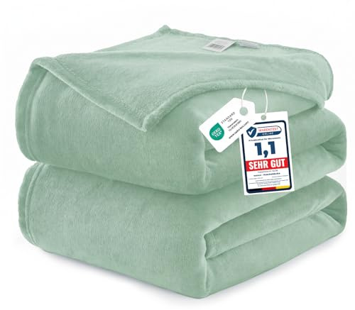 WAVVE Manta Franela para Cama 135/150, Manta Grande para Sofá 220x240 cm, Sobrecama Suave, Cálida, Transpirable (240x220 cm, Verde Salvia)