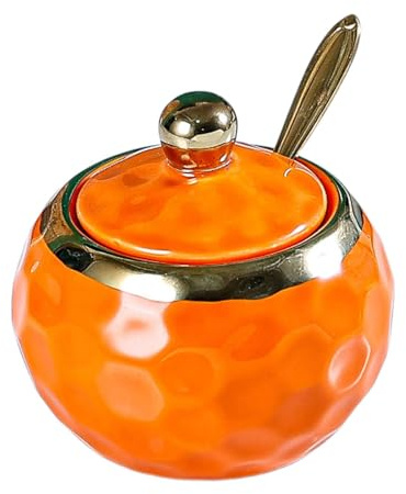 predolo Zuccheriera in Porcellana Pentola per condimenti Ciotola per Sale in Ceramica Contenitore per Sale Barattolo per condimenti per bancone Bar da Cucina, Tondo Arancione