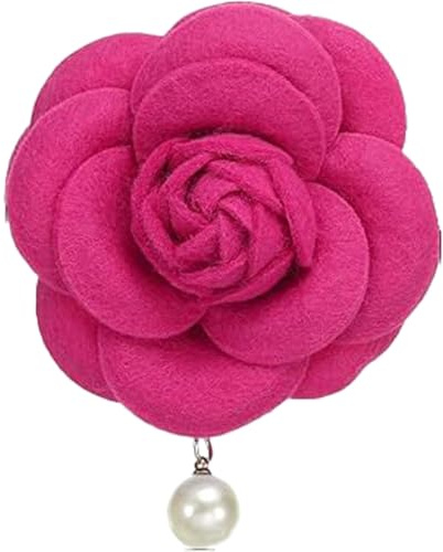 Camellia Blumenbroschen, Vintage Stoffblumenbroschen mit künstlichen Perlen, elegante florale Anstecknadeln für Damen, Hut, Kleid, Hemd, Krawatte, Corsage, Lila (Plum Red)