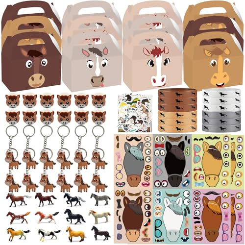 146 Stück Pferde Party Mitgebsel, Pferde Geburtstagsdeko, Pferde Geschenk, NlsqEU 12 Pferd Figuren, Geschenktüten Ring Silikonarmband Geburtstag Pinata Füllung