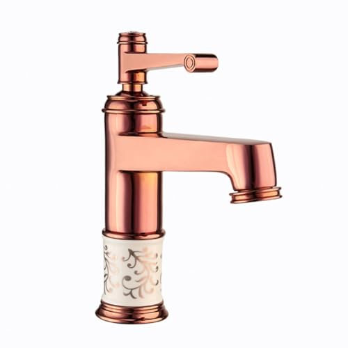 Wasserhahn Bad Waschtischarmatur Retro Antik Stil Messing Einhebel Mischbatterie Waschbecken Armatur, Badarmatur Waschtischbatterie Badezimmer, Roségold