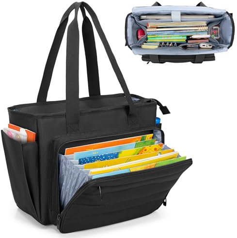 CURMIO Lehrertasche mit Akkordeon-Aktenfach, Teacher Arbeitstasche für Laptop, Schulbedarf, Lehrerbedarf, Schwarz (Patent Angemeldet)