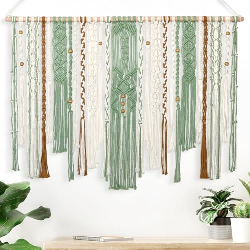 MEIVINES Macrame Wall Hanging Large Wall Art Handmade Woven Tapestry Boho Tapestry Macrame Wall Decor Art Home decoration for Living Room Bedroom Apartment Dorm Wedding Party 38 x 29