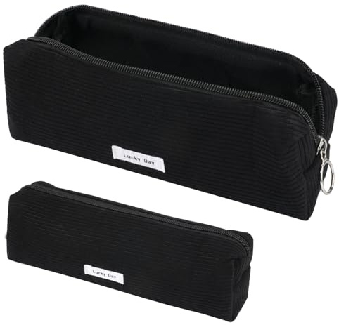 Federmäppchen, Mäppchen Cord-Stoff, Schlamppermäppchen Damen, Federmäppchen Mädchen, Federtasche Stiftetasche Stiftemappe, Pencil Case, Cord Federtasche für Mädchen Teenager Schule, Büro (Schwarz)