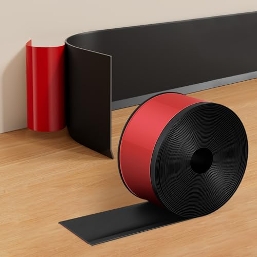 INMOZATA Moldura de vinilo para zócalo y pega, 4 pulgadas x 20 pies, flexible, fuerte, autoadhesiva, base de pared, decoración de suelo, moldura para cocina, garaje, oficina en casa (negro)