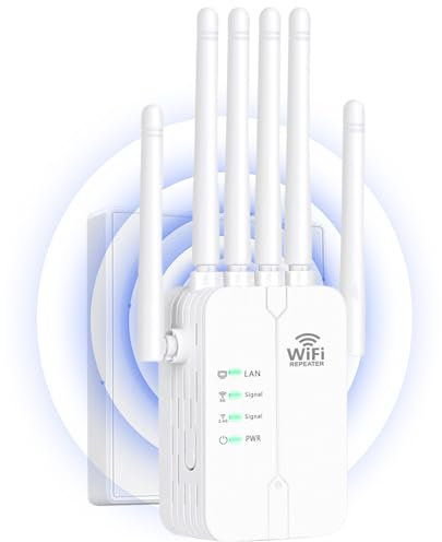 Repetidor WiFi,Amplificador señal WiFi Potente,6 Antenas,2 Puertos LAN,Cobertura Total de 360°,Cobertura de hasta 11800Sq.Ft,repetidor WiFi Largo Alcanc,para oficinas y hogares,Easy Set up (ZJ610)