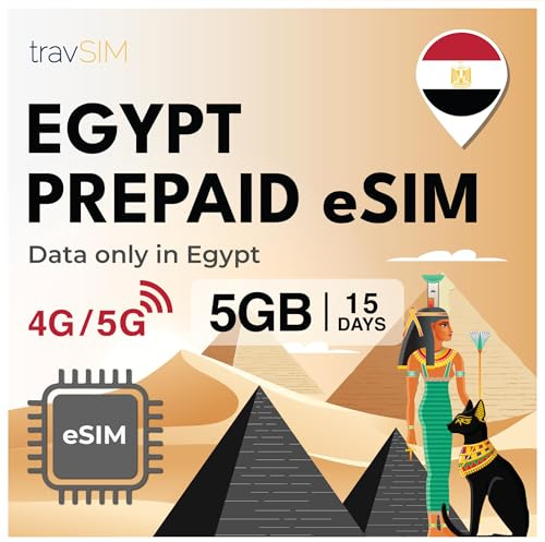 travSIM Egypten eSIM | 5 GB mobildata | Hotspot tillgänglig | Planen på eSIM för Egypten är giltig i 15 dagar