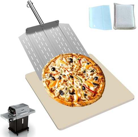 Pierre à pizza carrée de 40,6 cm pour barbecue et four Ninja FlexFlame, grande pierre universelle en céramique avec pelle à pizza et grattoir en plastique pour accessoires Ninja Flex Flamme, kit pour