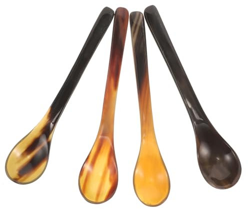 GALPADA 4 Pièces Cuillère à miel en corne remuer cuillères de dessert café petites cuillères à dessert à cuisson cuillère à crème glacée apéritif coups de fuite cornes