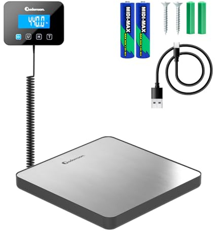Paketvåg - 200 kg/10 g - Elektronisk paketvåg med håll/tara-funktion - Professionell och industriell våg för post, bagage, mat - Batteri och kabel ingår