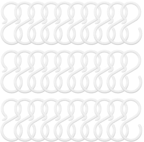 Quilax 30Pcs Plastic S Hooks, 2.5 Inch S Hooks for Hanging - Easy Lock, Rust-Free, Plastic Hook for Hanging Kitchen, Living Room, Bedroom