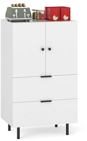 COSTWAY Sideboard Holz mit Metallbeinen, Buffetschrank Servierschrank mit Schubladen & Türen, Aufbewahrungsschrank für Wohnzimmer, Esszimmer, Küche 60 x 41,5 x 102 cm (Weiß)