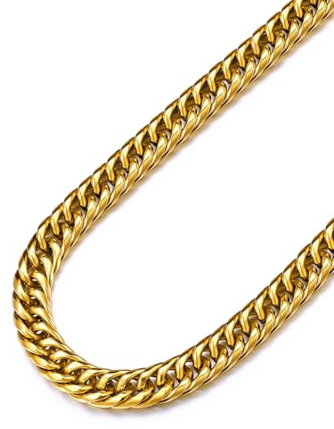 U7 Mens Necklace Cuban Link Chains, Gold/Silver/Black Curb Chain Necklaces for Men, Chunky Hip Hop Jewellery, Width 3/6/9/12mm, 18/20/22/24/26/28/30 Inch