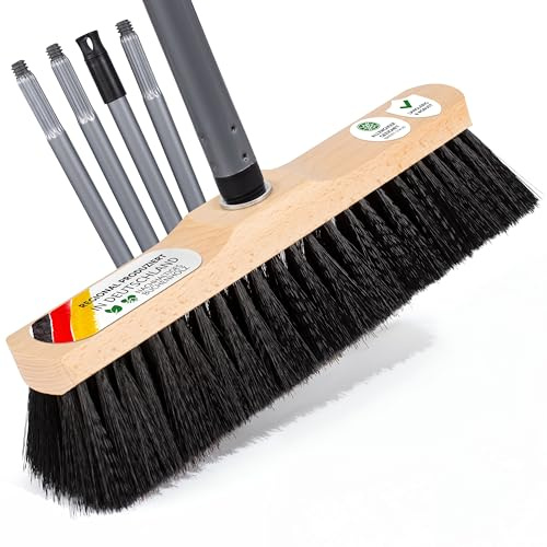 ORGAFLIX Escoba con mango de 28 cm, escoba para habitaciones y salas, para casa y cocina, cerdas suaves de fibra sintética, cabeza de madera de haya fabricada en Alemania, mango fabricado en Italia